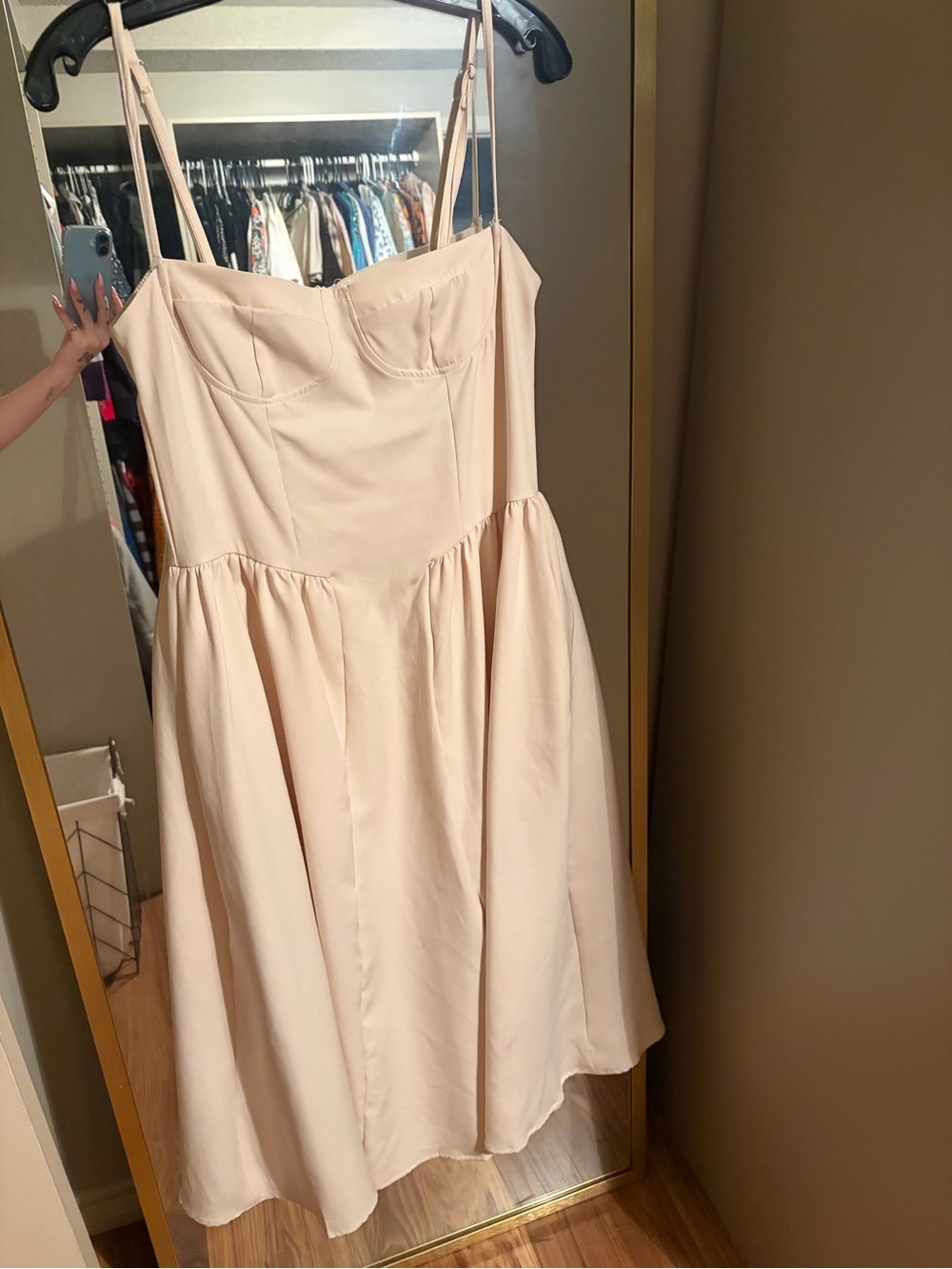 Women's Cream Spaghetti-Strap Fit & Flare Dress